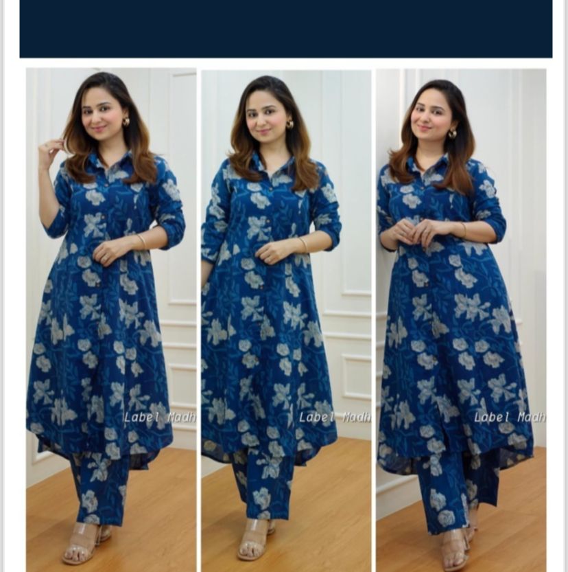 Printed blue kurta and plazo set